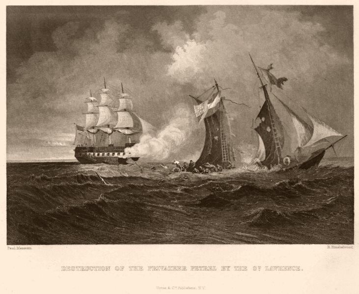 AMERICAN CIVIL WAR. The Privateer Petrel destroyed by the St. Lawrence 1864