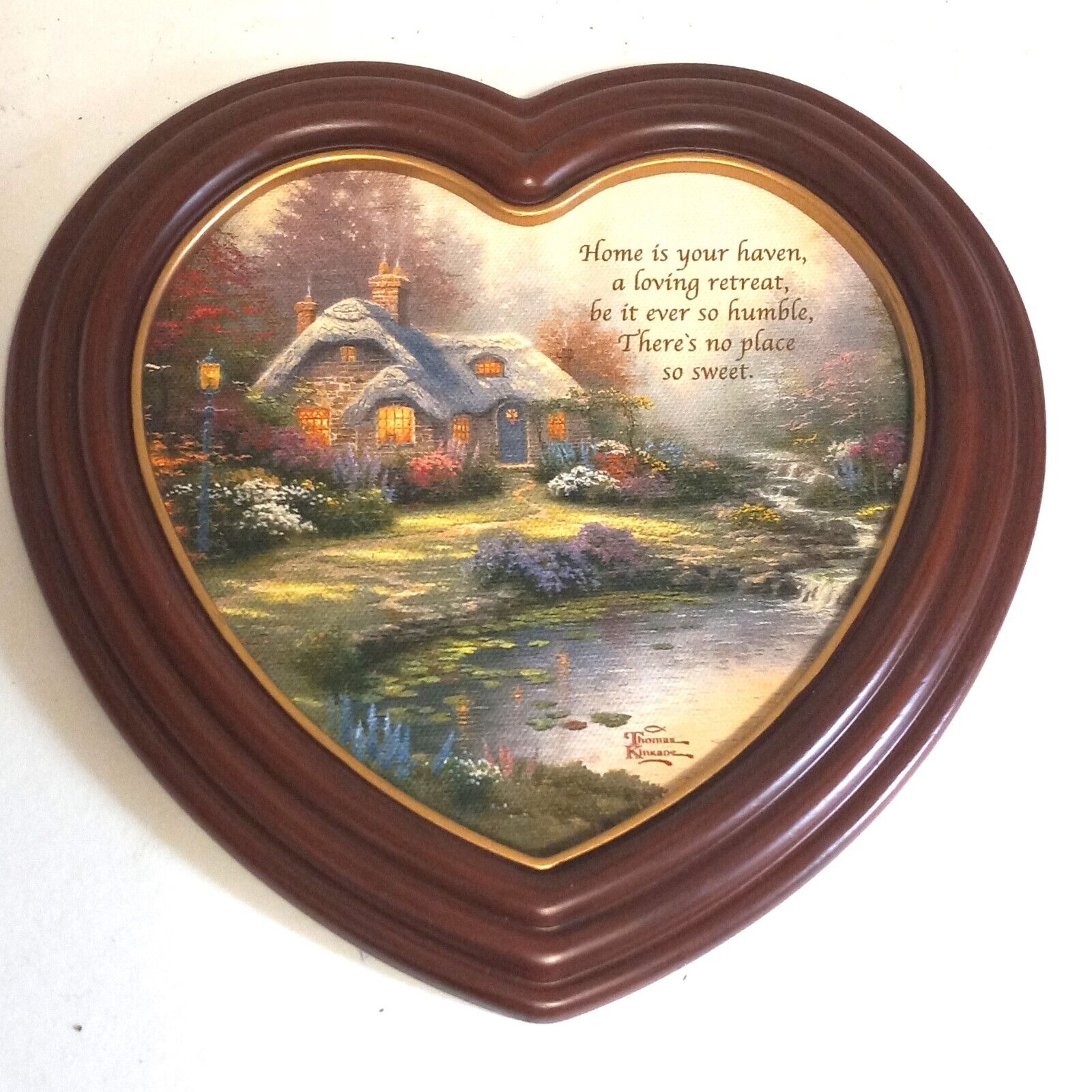THOMAS KINKADE The Bradford Exchange “Home Sweet Home”  #B2062 Wood Heart Plaque