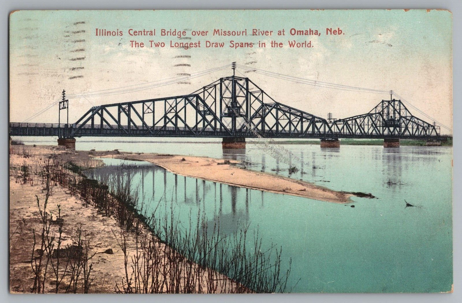 Postcard c1908 Illinois Central Bridge, Omaha, Nebraska