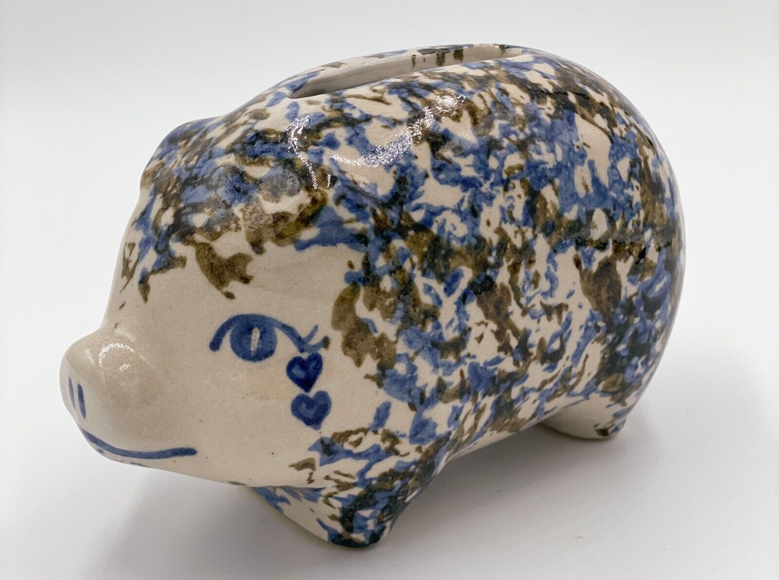 Clay City Pottery Piggy Bank Ceramic Stoneware Pig Gray Brown Blue Handmade