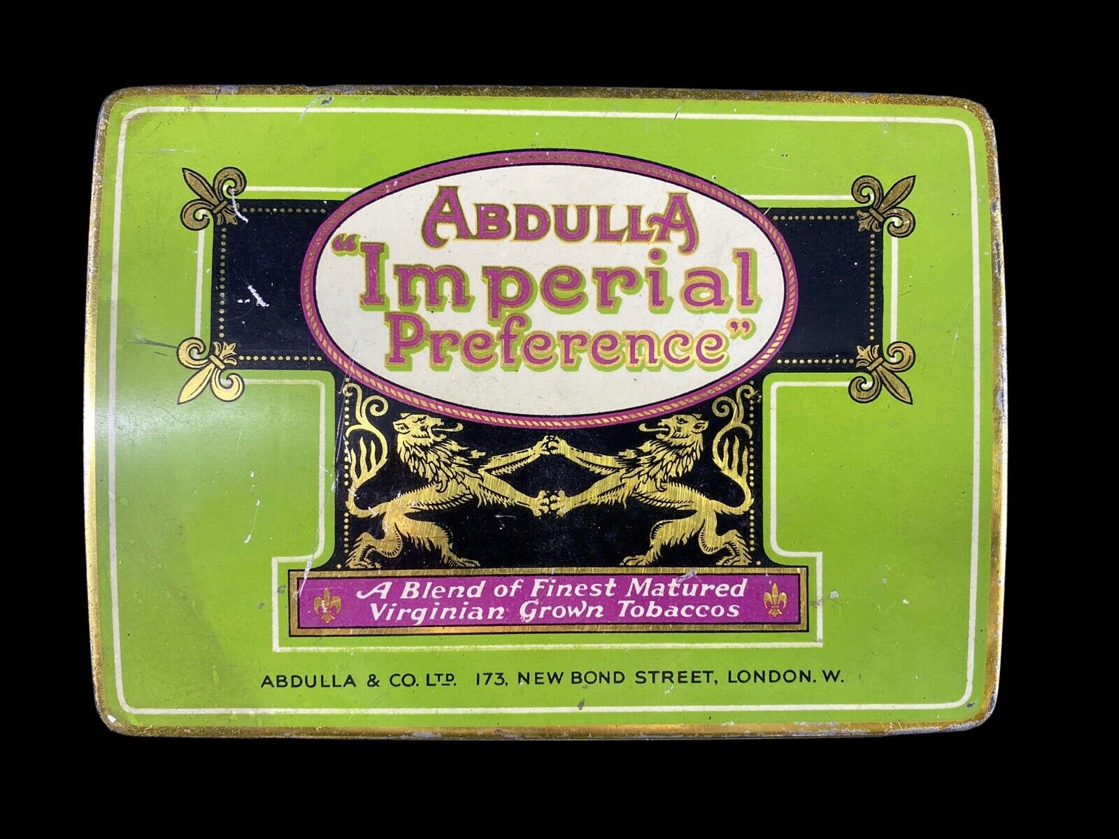 Antique Abdulla & Co Virginian Grown Tobacco Cigarette Tin Box Advertising