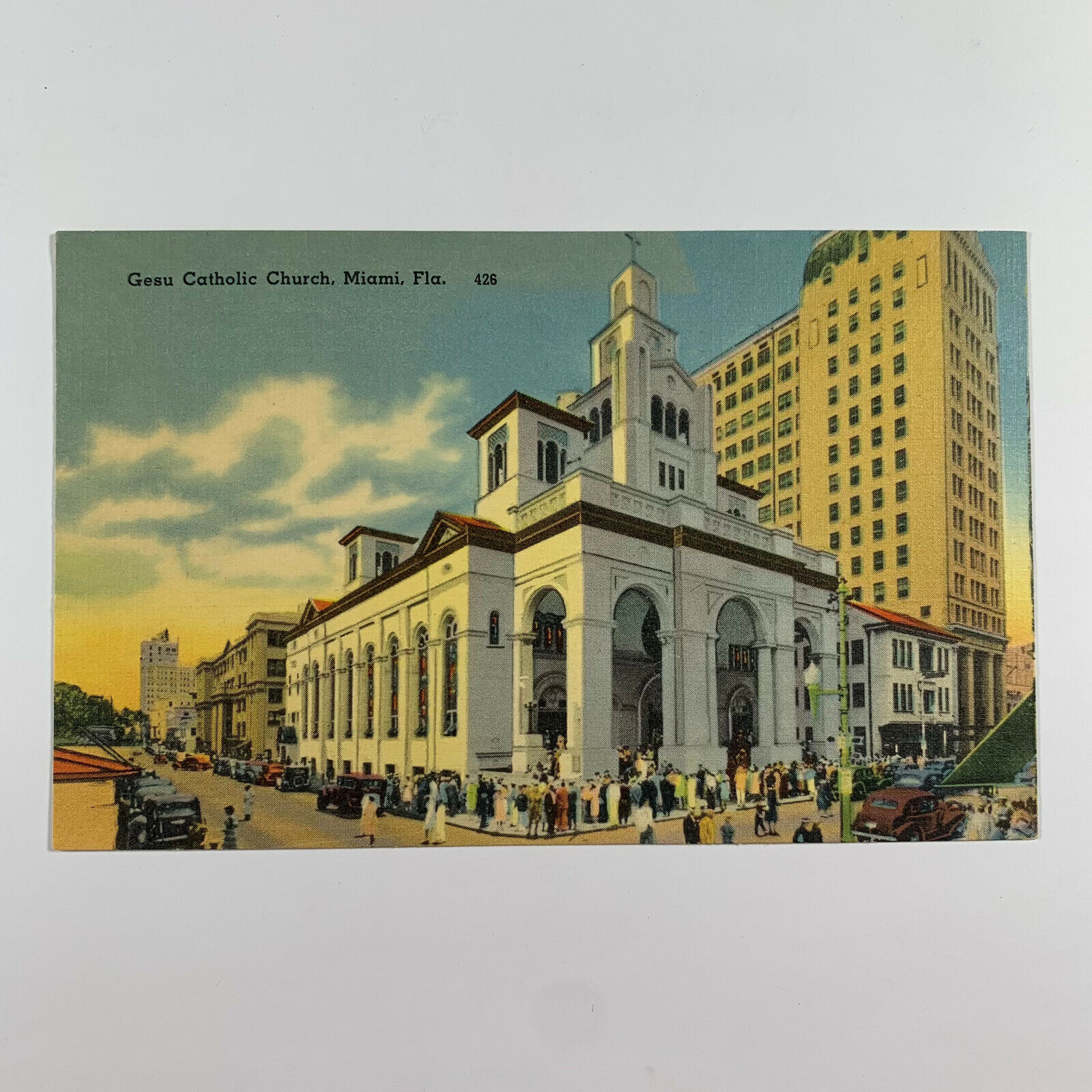 Postcard Florida Miami FL Gesu Catholic Church 1940s Linen Unposted 
