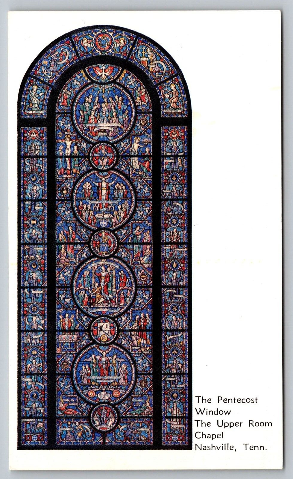 The Pentecost Window The Upper Room Chapel Nashville Tenn  Vtg Postcard c1960 D4