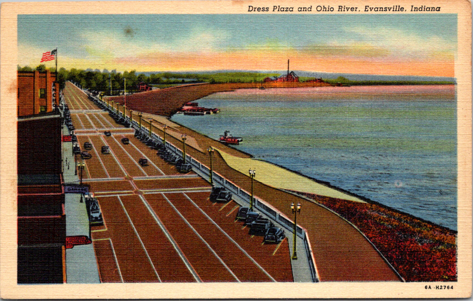 Evansville Indiana IN Dress Plaza Ohio River Vintage C. 1930\'s Postcard