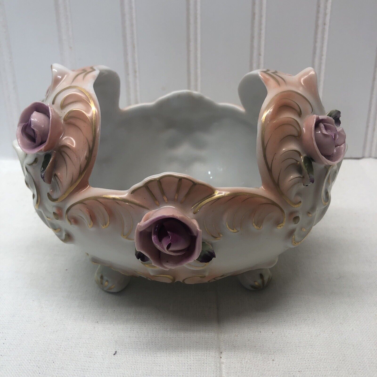 Vintage Ucagco Japan Hand Painted Pink Rose Vase Planter Container 7”x4.5”x5.5”