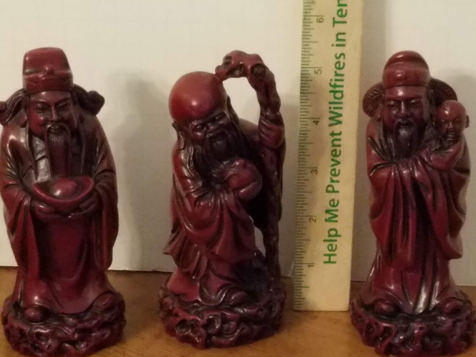 Vintage Red Resin Set of 3  Oriental Wise Men Figures Approx 5.5\