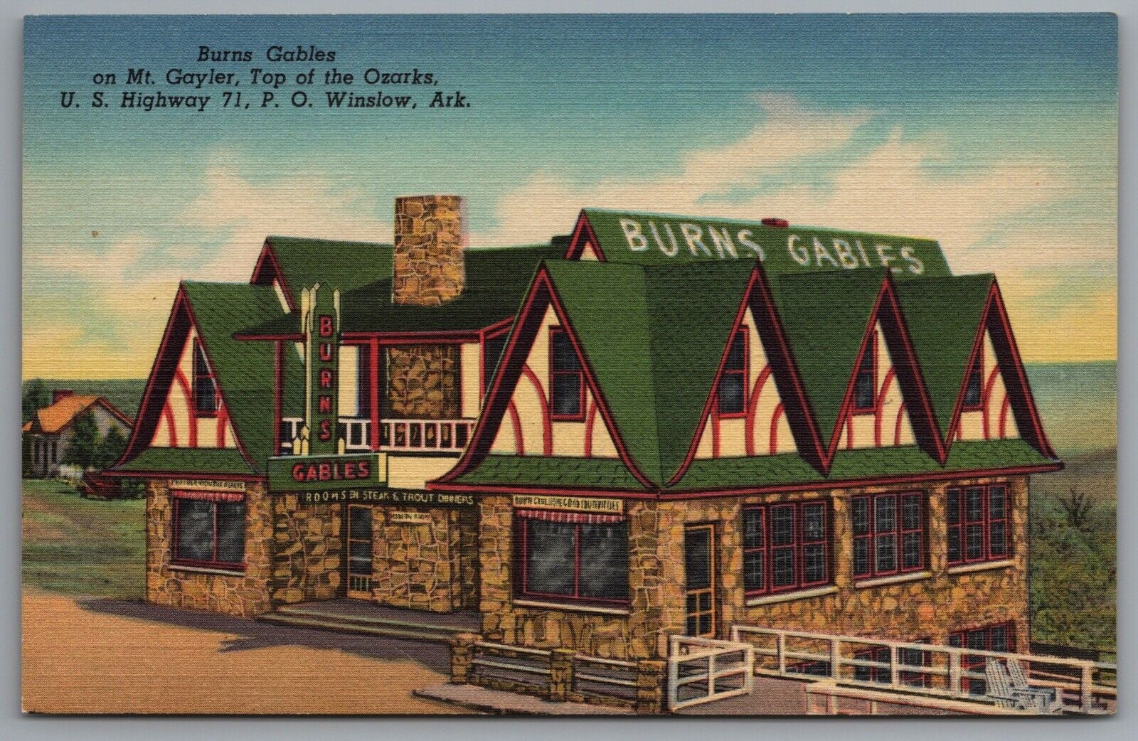 Winslow AR Burns Gables Hotel Mt. Gayler c1948 Ozarks US Hwy 71