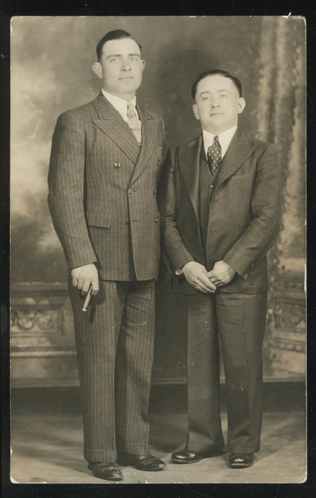 c1930 RPPC Man in Suits, One with Cigar, One with Huge Head