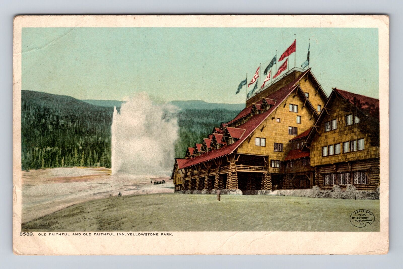 Yellowstone National Park-Old Faithful & Old Faithful Inn Vintage c1911 Postcard