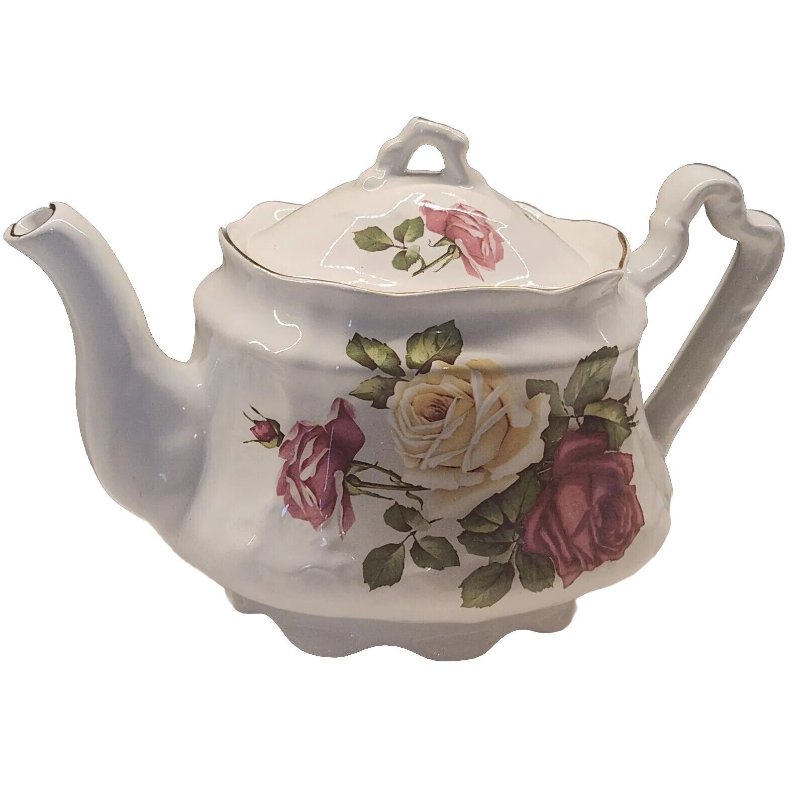 Vintage Arthur Wood Teapot Roses Gold Gilt England #6485 Tea Pot