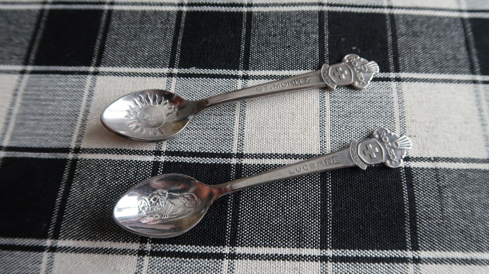 Vintage Rolex Bucherer St Moritz & Lucerne Lot of 2 Souvenir Spoons 4.25