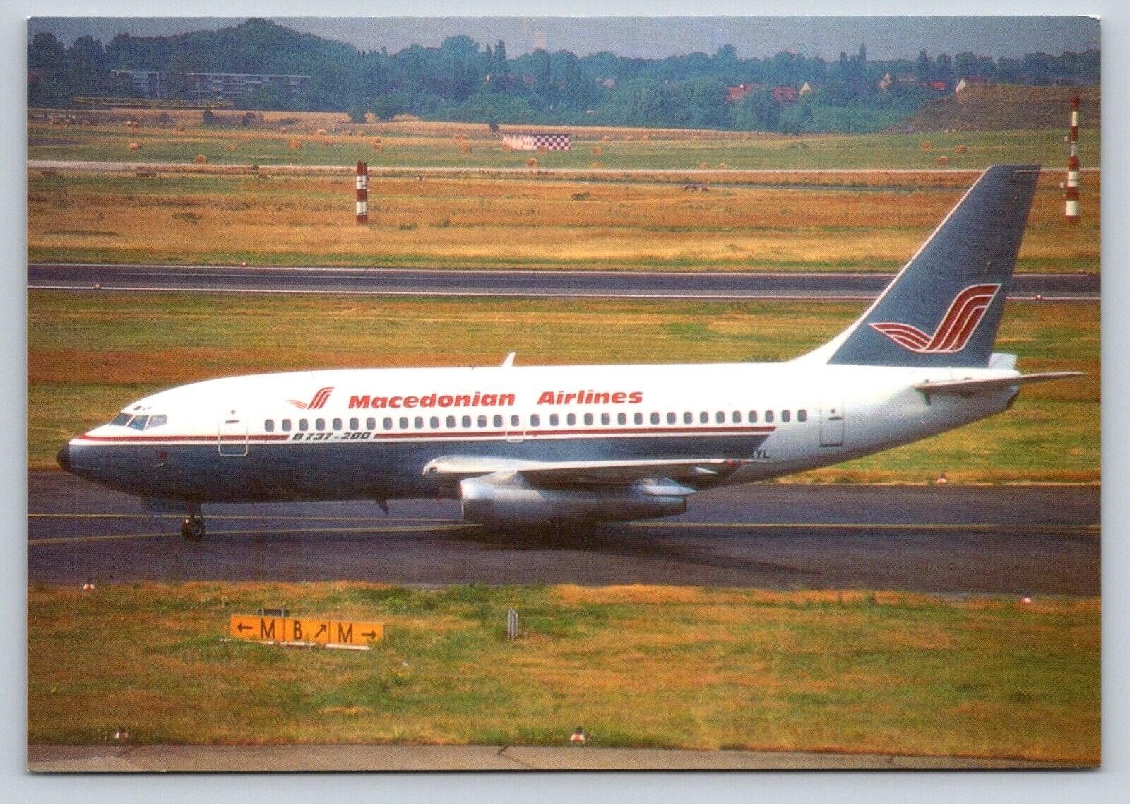 Macedonian Airlines Boeing 737 Aircraft Postcard Dusseldorf flughafen 1994 4x6