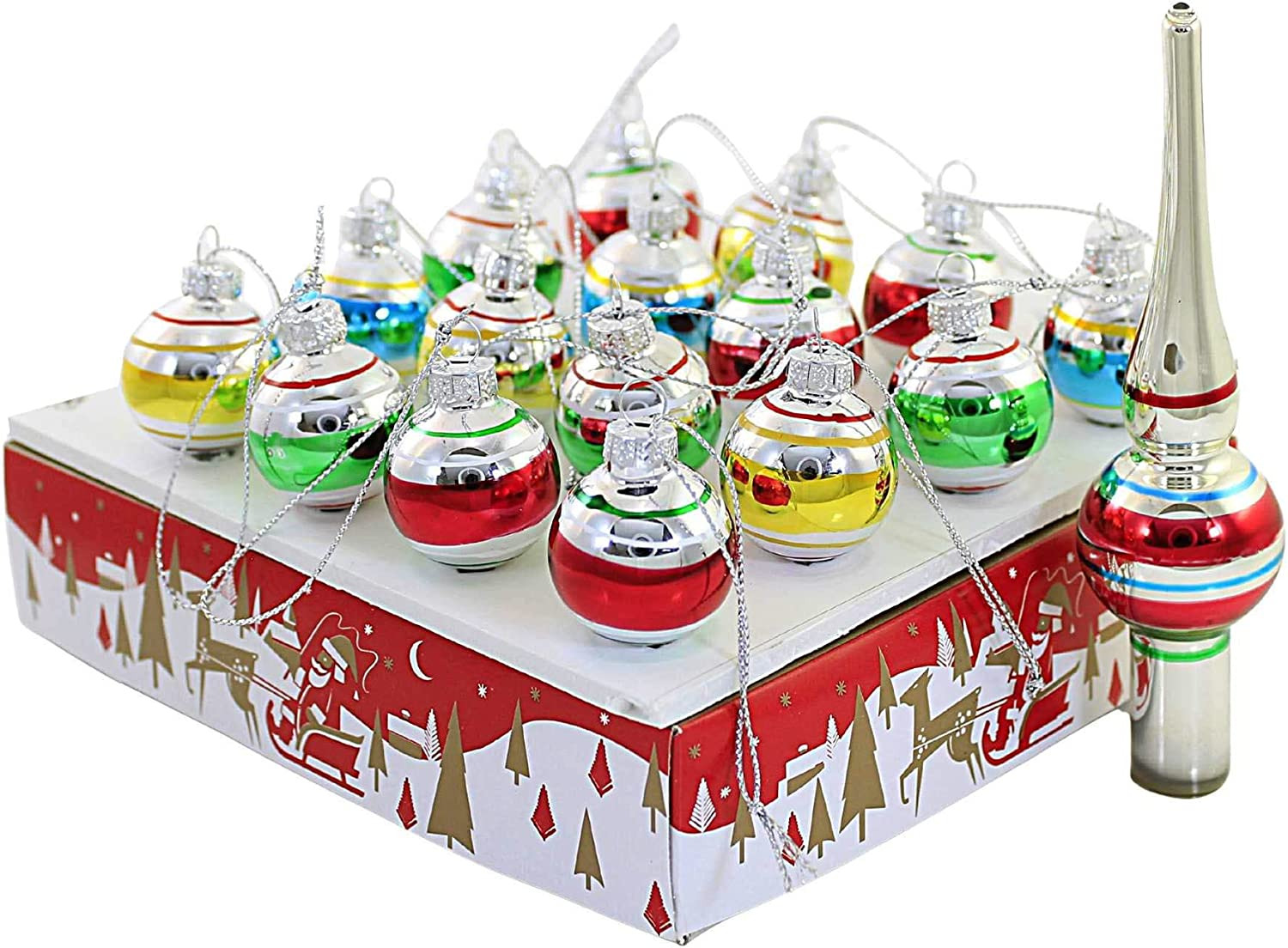 Kurt Adler Miniature Ornaments and Treetop Set of 16  New