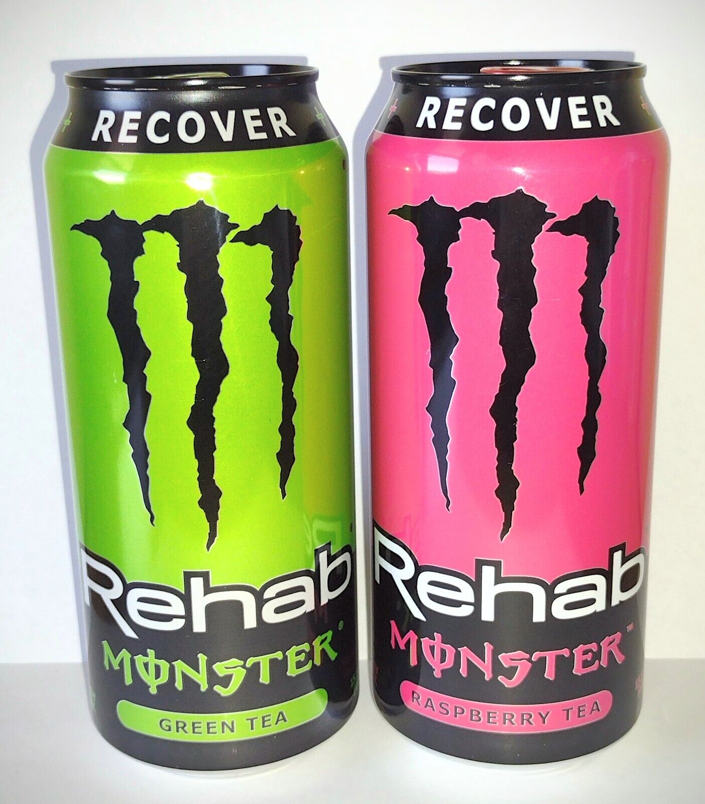 Monster Energy Drink REHAB - 1X GREEN TEA + 1X RASPBERRY TEA 15.5oz FULL CANS