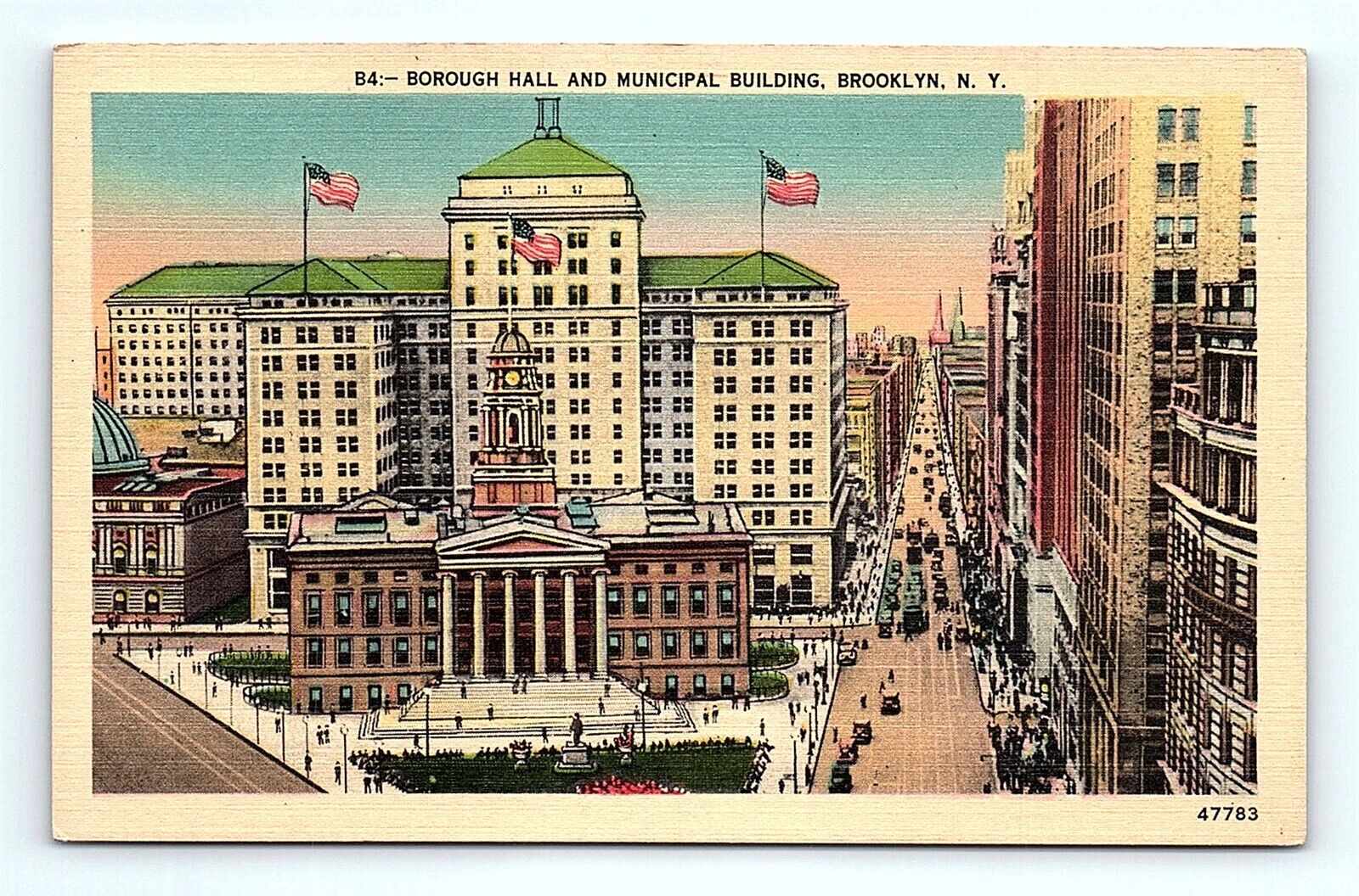 Postcard 1945 New York Borough Hall & Municipal Building Brooklyn, N.Y.