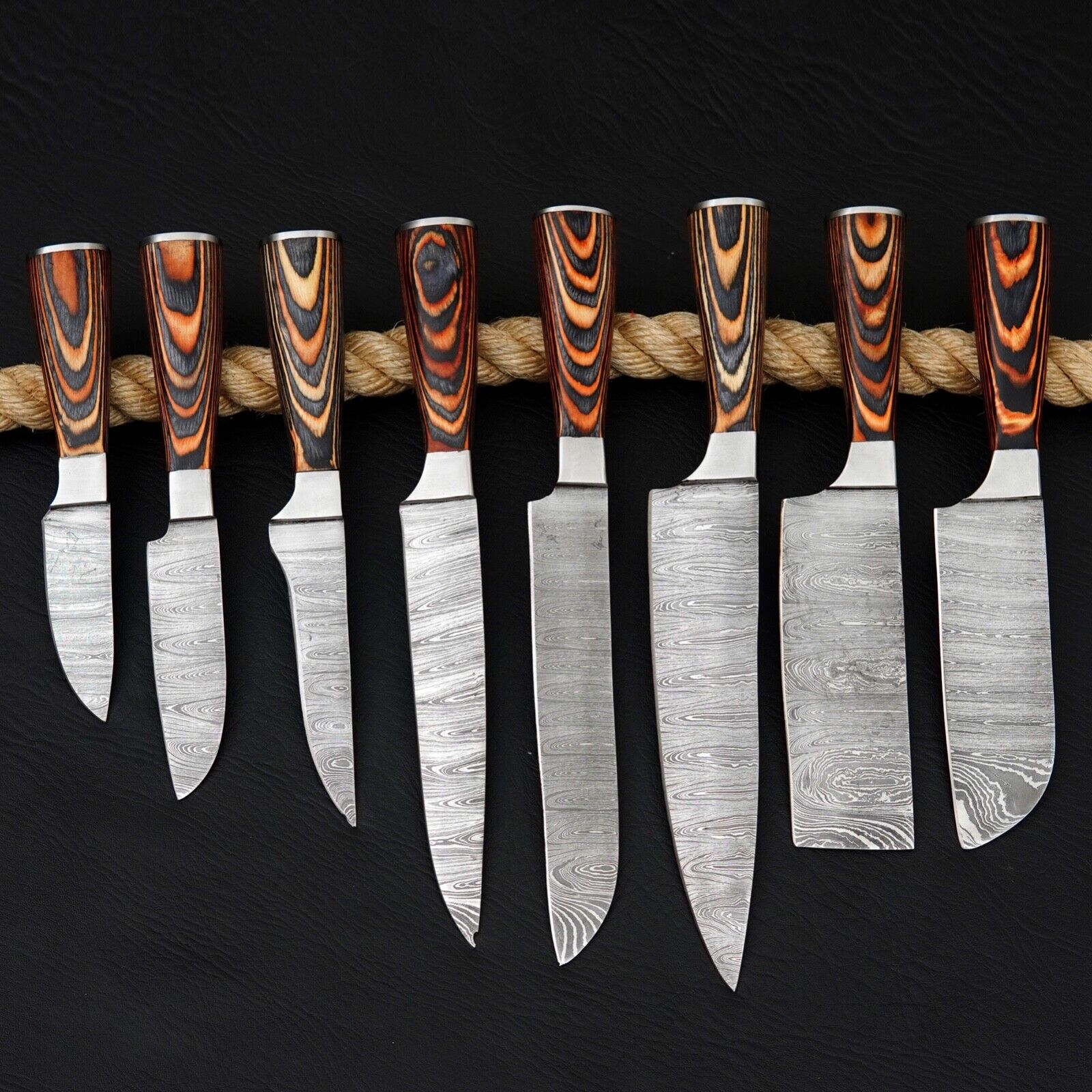 HAND FORGED DAMASCUS STEEL CHEF KITCHEN KNIFE SET WITH WOOD HANDLE +SHEATH