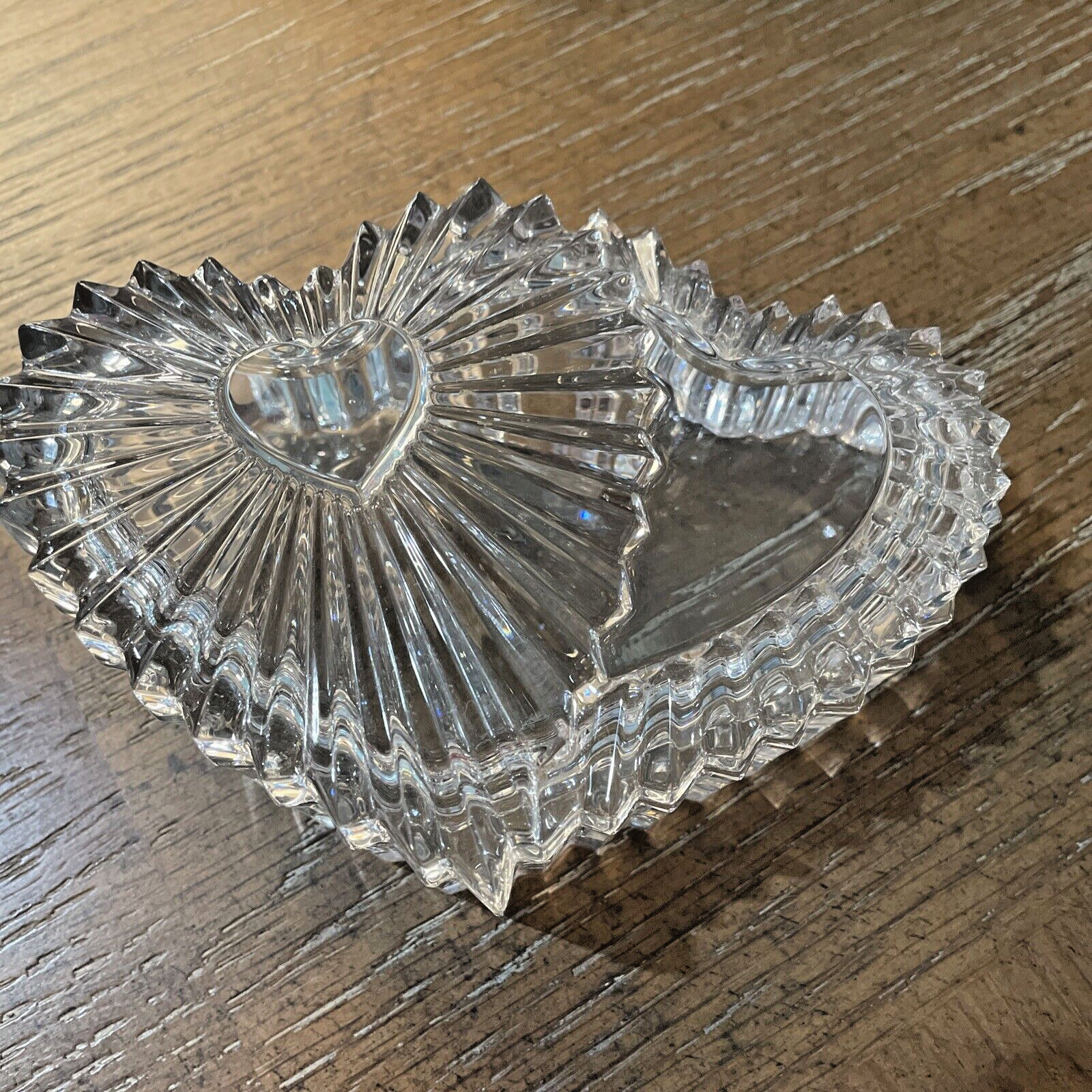 Vintage Clear Crystal Glass heart Pattern Trinket Box