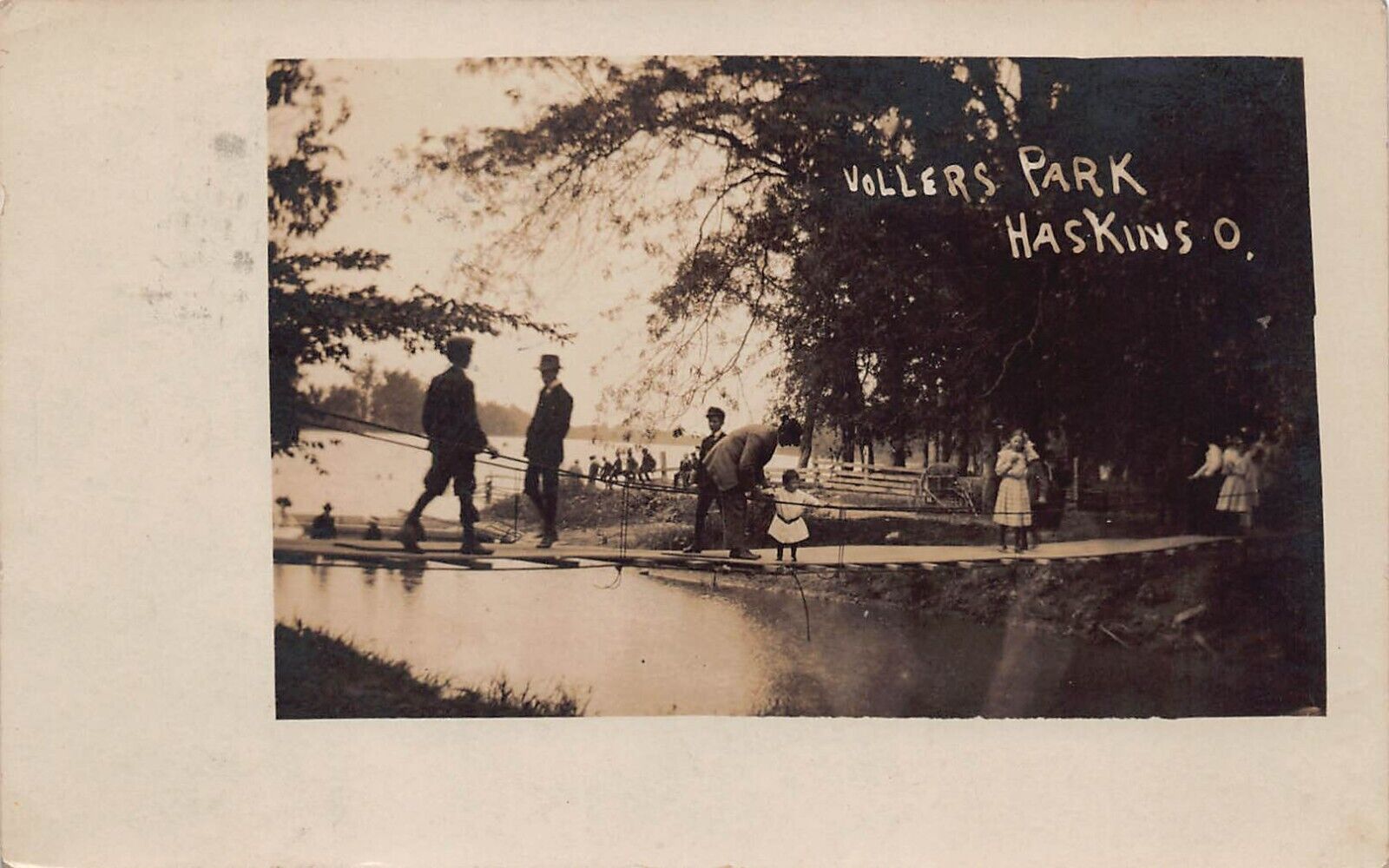 RPPC Haskins OH Ohio Vollers Park Bridge Early 1900s Photo Vtg Postcard A41