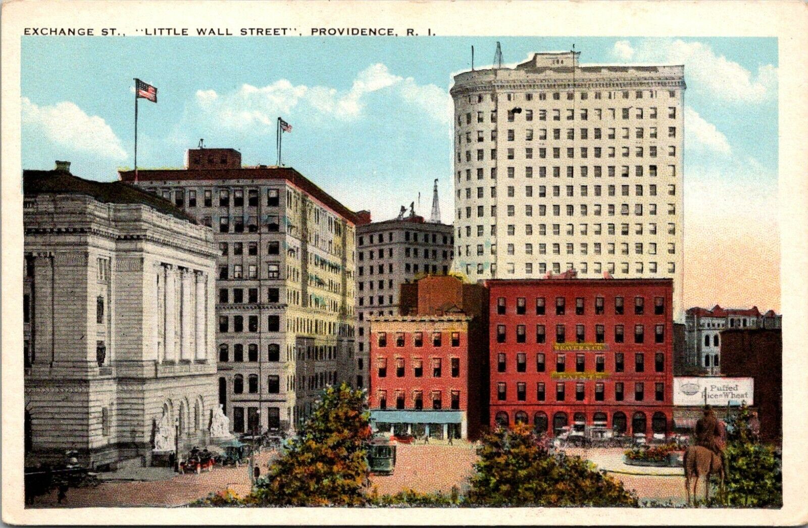 Providence Rhode Island Exchange Street Little Wall Street Vintage Postcard