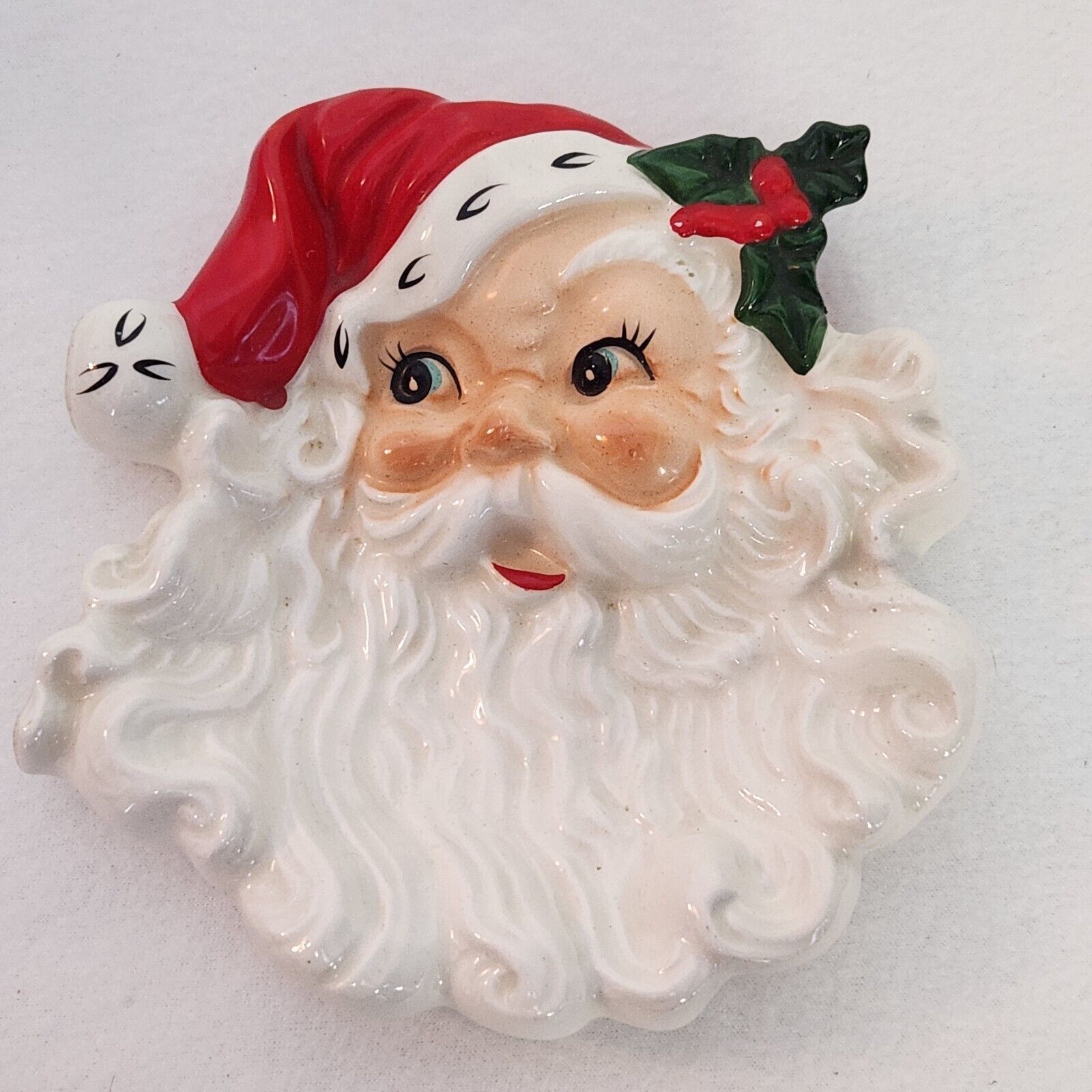 Vintage Hand Painted Norcrest Ceramic Jolly Smiling Santa Candy Soap Dish XMAS