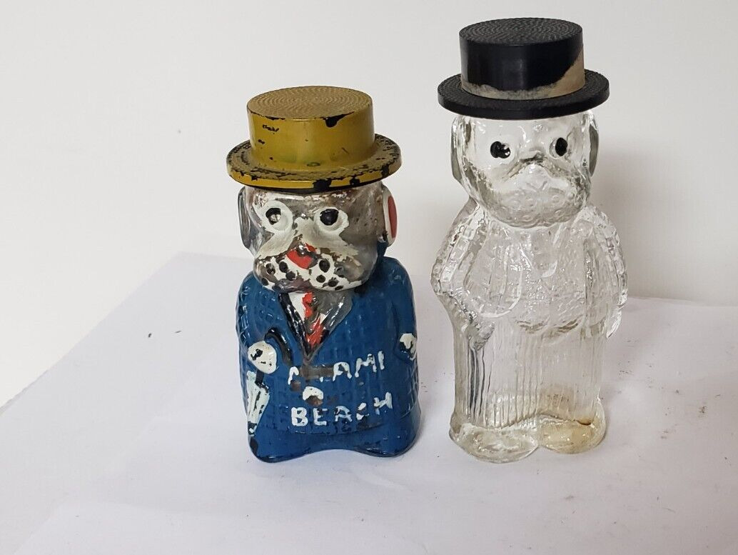 Vintage Glass Figural Top Hat Dog Bottles