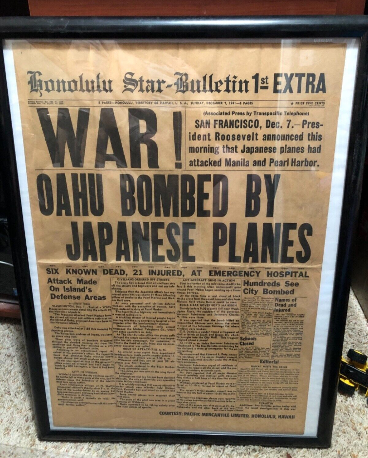 Original WWII Japanese Bombing Dec 1941 Oahu Honolulu Star Bulletin Newspaper