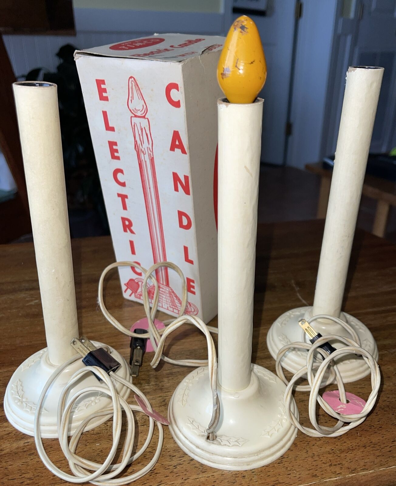 3 Vintage Timco Electric Christmas 9” Window Candle Lights 1950s 1 Original Box