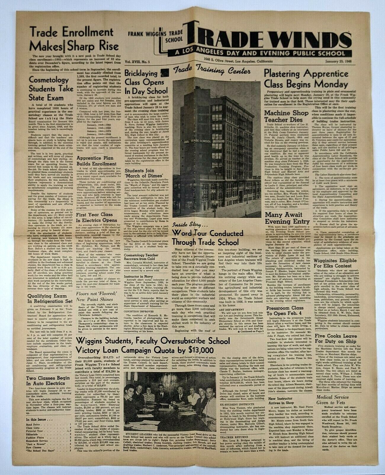 1946 Frank Wiggins Trade School Trade Winds Student Newspaper Los Angeles CA  