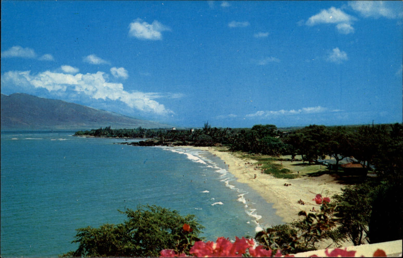 Kihei Maui Hawaii Kamaole Beach Park white sand tropical scene vintage postcard