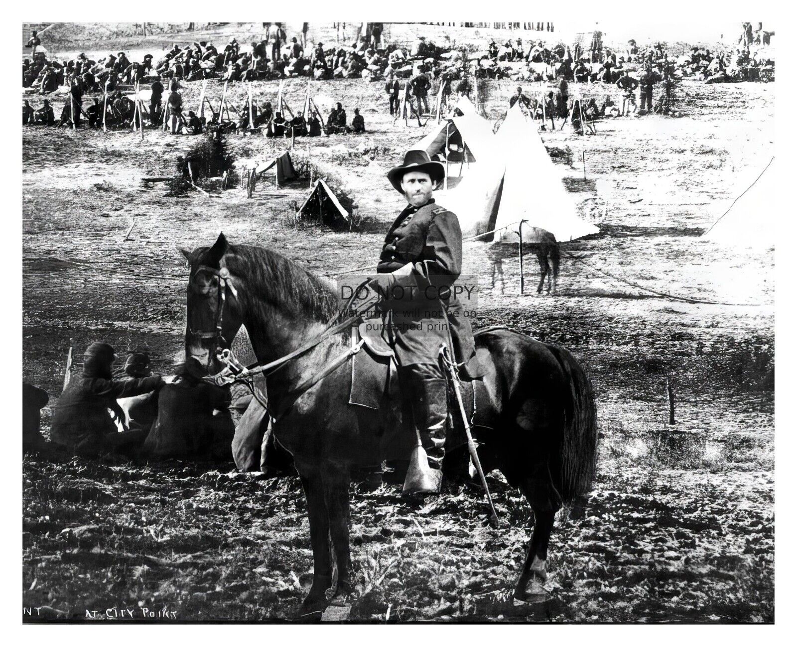 PRESIDENT ULYSSES S. GRANT RIDING HORSE IN CIVIL WAR CAMP 8X10 PHOTO
