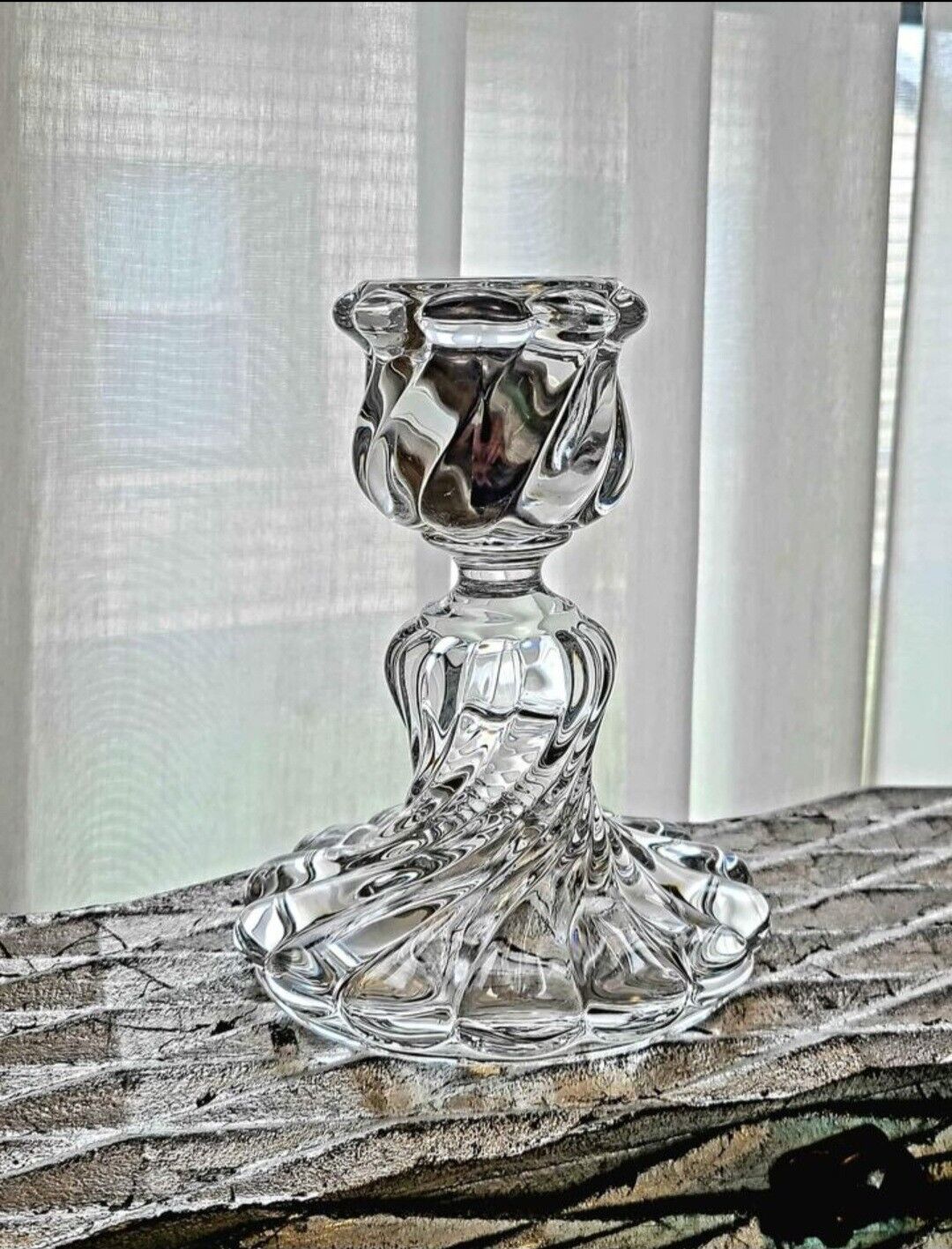 Baccarat Crystal vintage Candle Holder - Discontinued Swirl Bambous Pattern -...