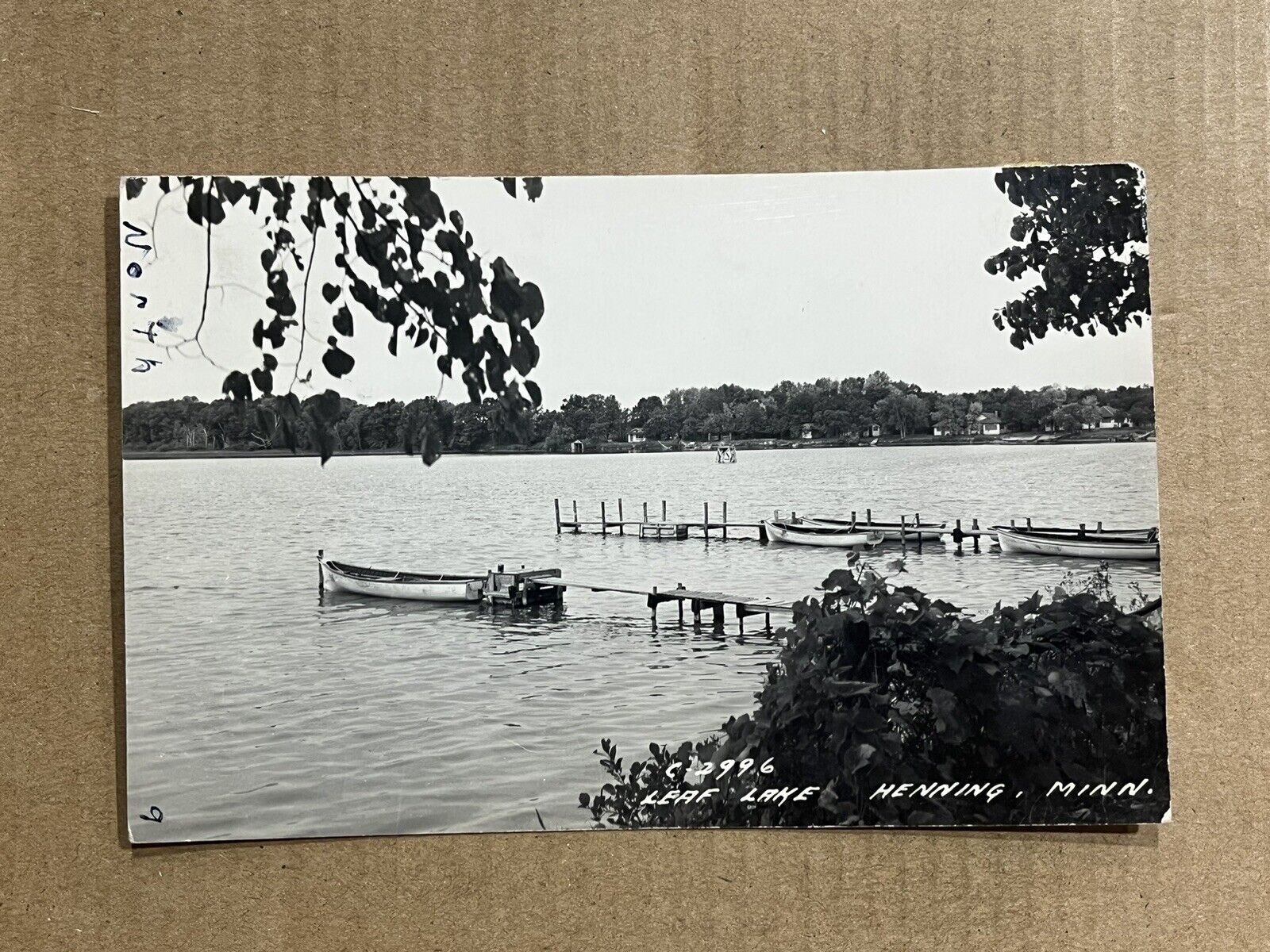 Postcard RPPC Leaf Lake Henning MN Pier Shoreline Old Boats Vintage Minnesota PC