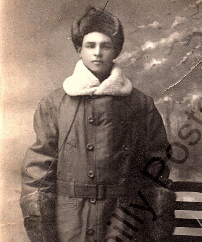 WWI Portrait RPPC Postcard Infantry Soldier Decked Out For Cold Weather