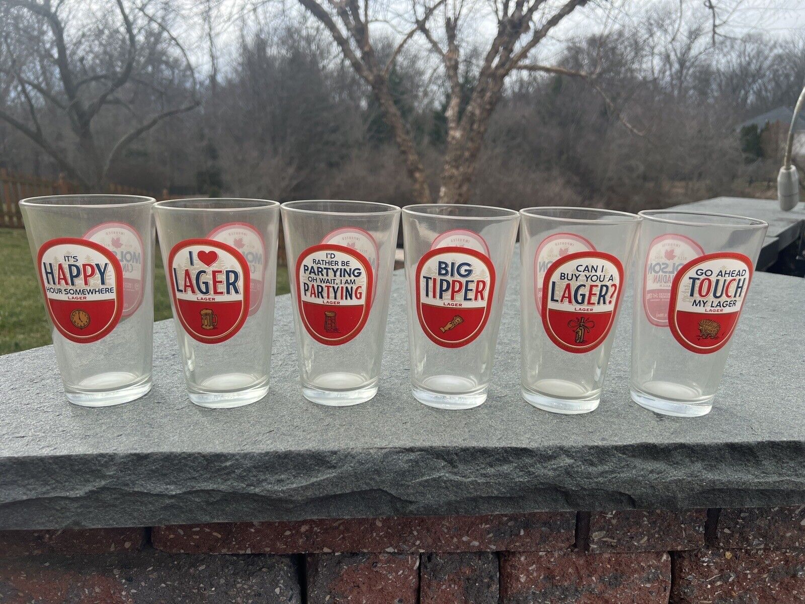 Lot 6 Molson Canadian Lager Beer Pint Glasses ALL Different Sayings