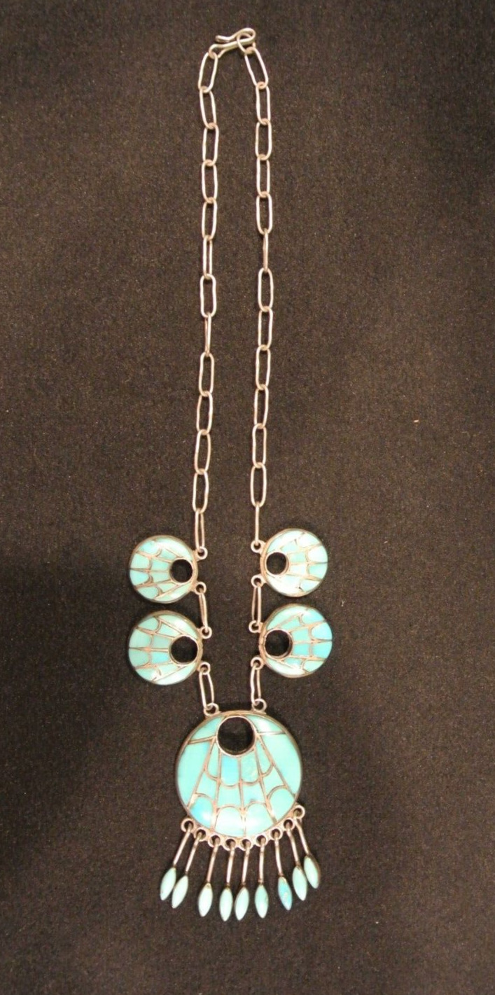 AQG Zuni Artisan Signed Annie Quam Gasper Sterling Silver & Turquoise Necklace