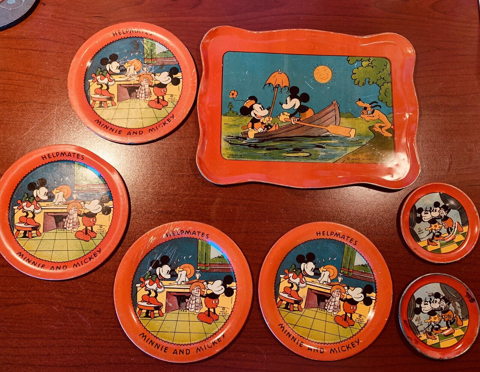 Antique Early  Disney Mickey Mouse Minnie Mouse Tin Tea Set Incomplete Vintage