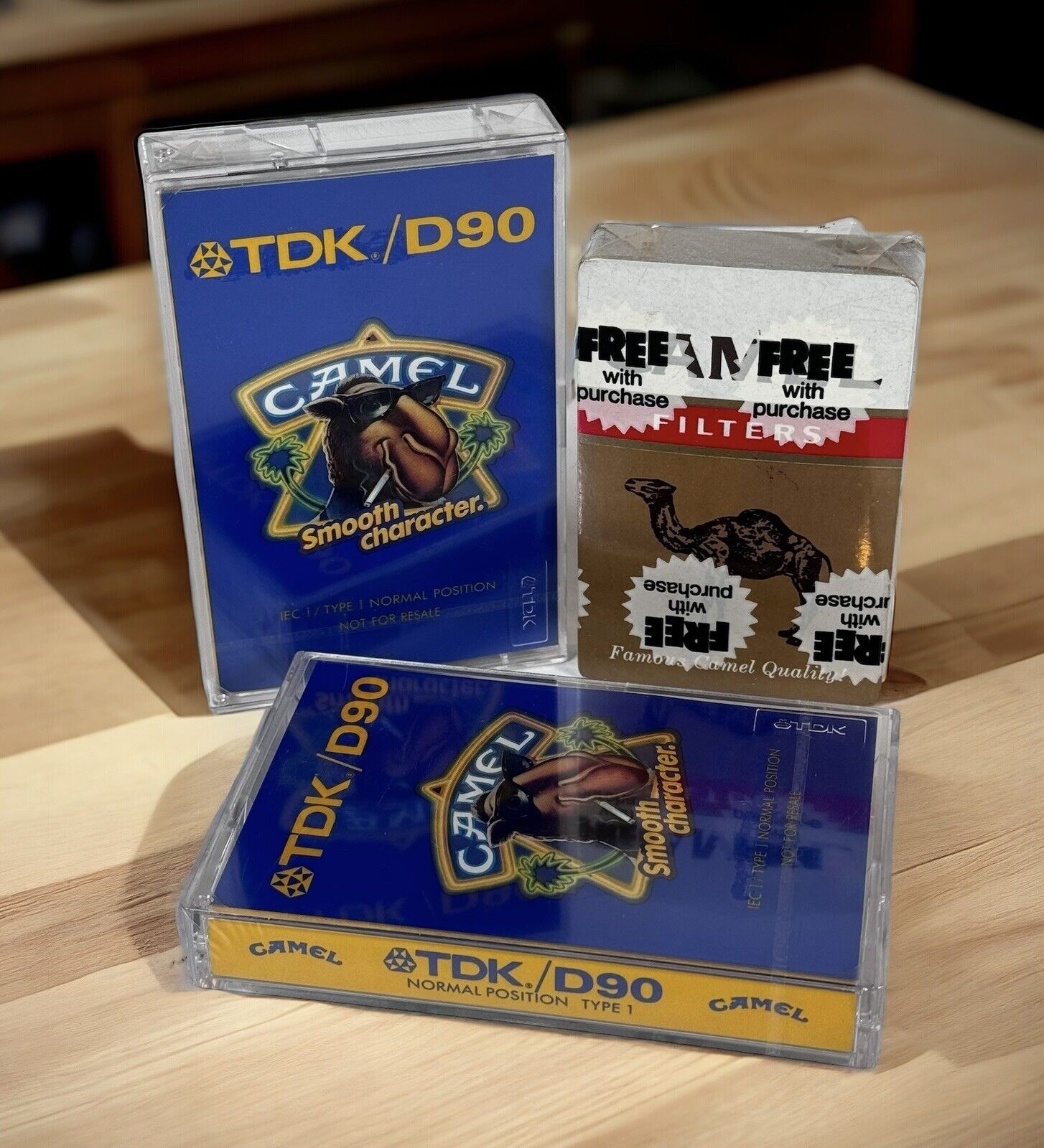 2 JOE CAMEL COLLECTIBLE  BLANK CASSETTE TAPES  TDK D90 + Playing cards vtg NEW