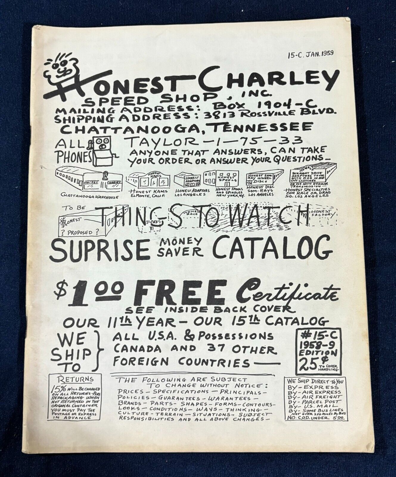 HONEST  CHARLEY SPEED SHOP AUTOMOTIVE CATALOG JAN 1959