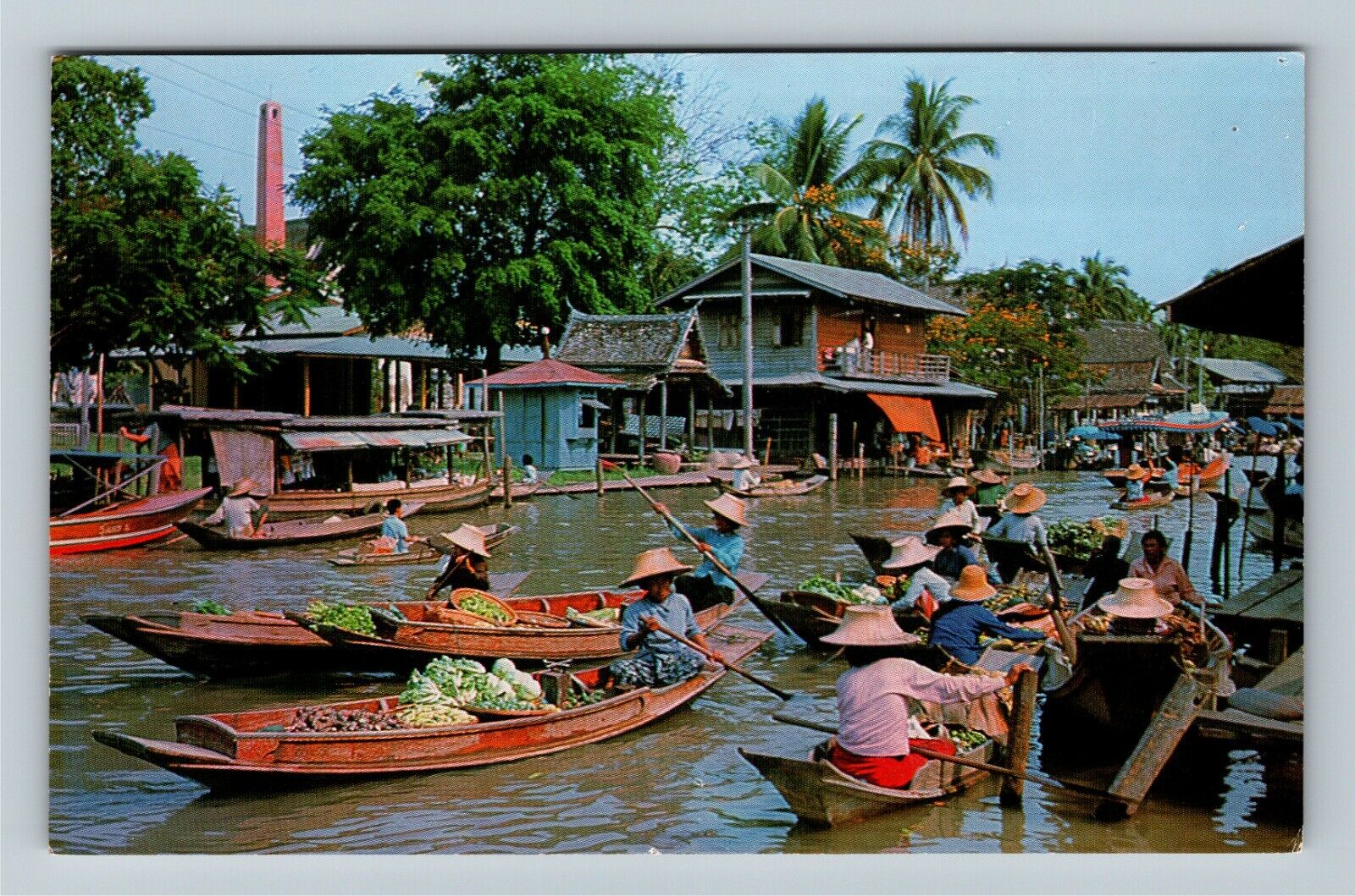 Floating Market Wat Sye Bangkok Thailand Vintage Postcard