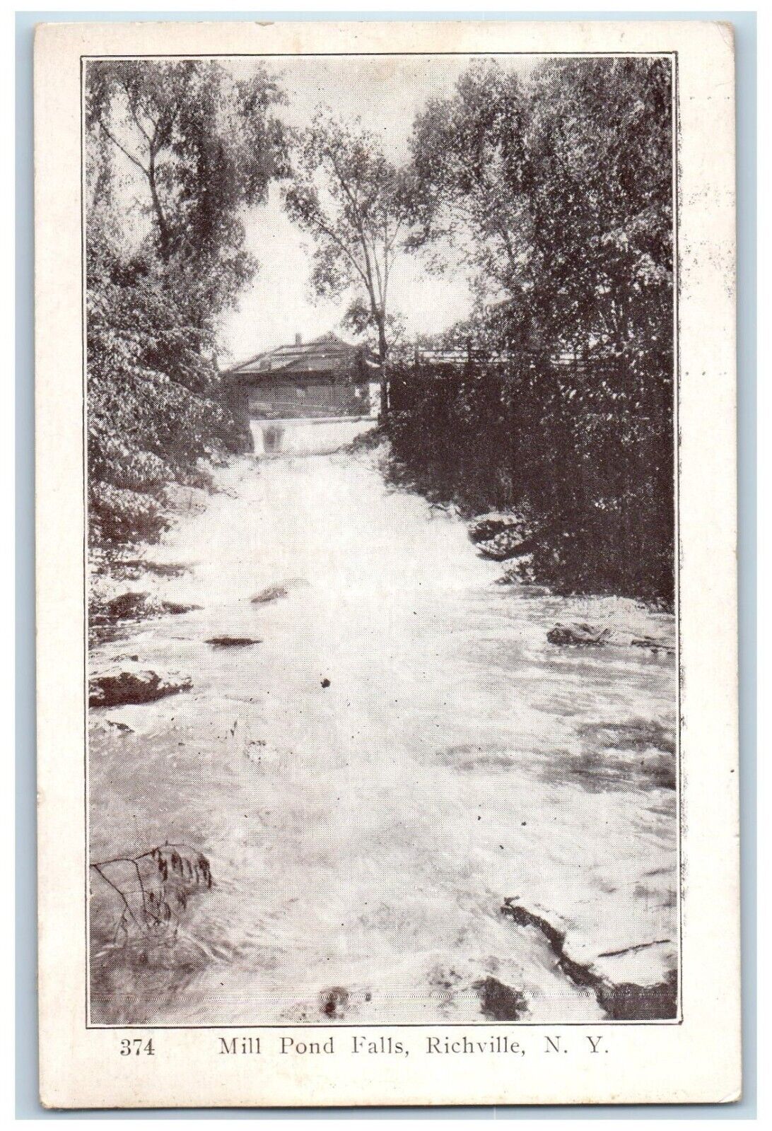 1931 View Of Mill Pond Falls Richville New York NY Posted Vintage Postcard