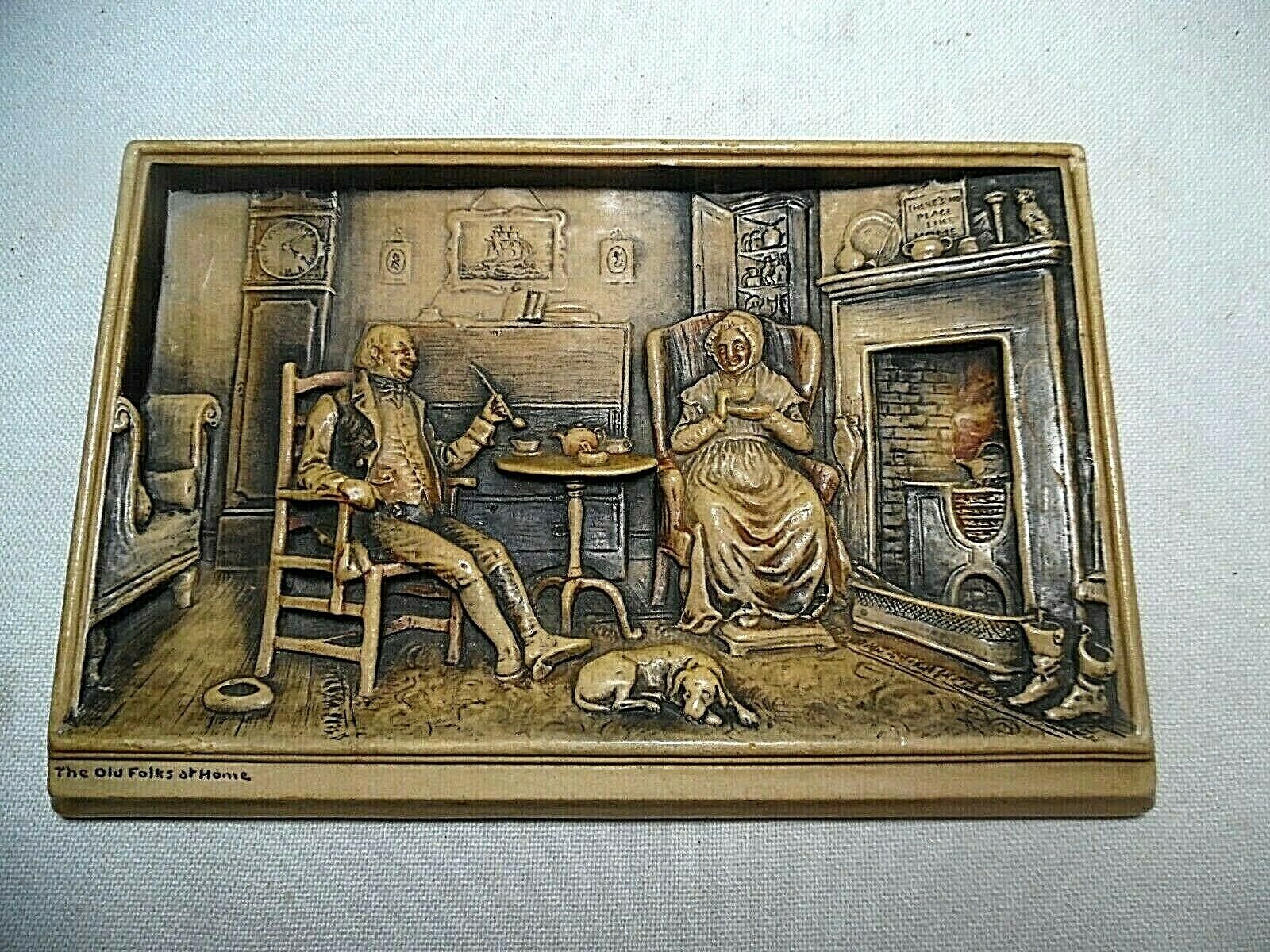 VINTAGE 1930\'S IVOREX 3-D WALL PLAQUE THE OLD FOLKS AT HOME MADE IN ENGLAND