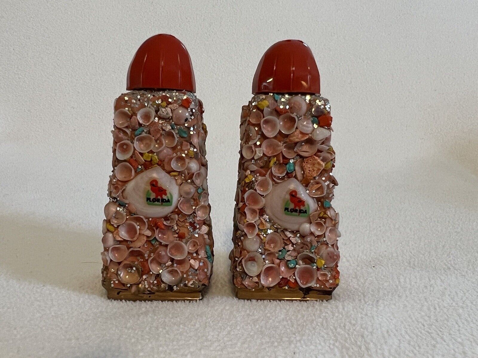 vintage salt and pepper shakers shell encrusted Florida kitsch