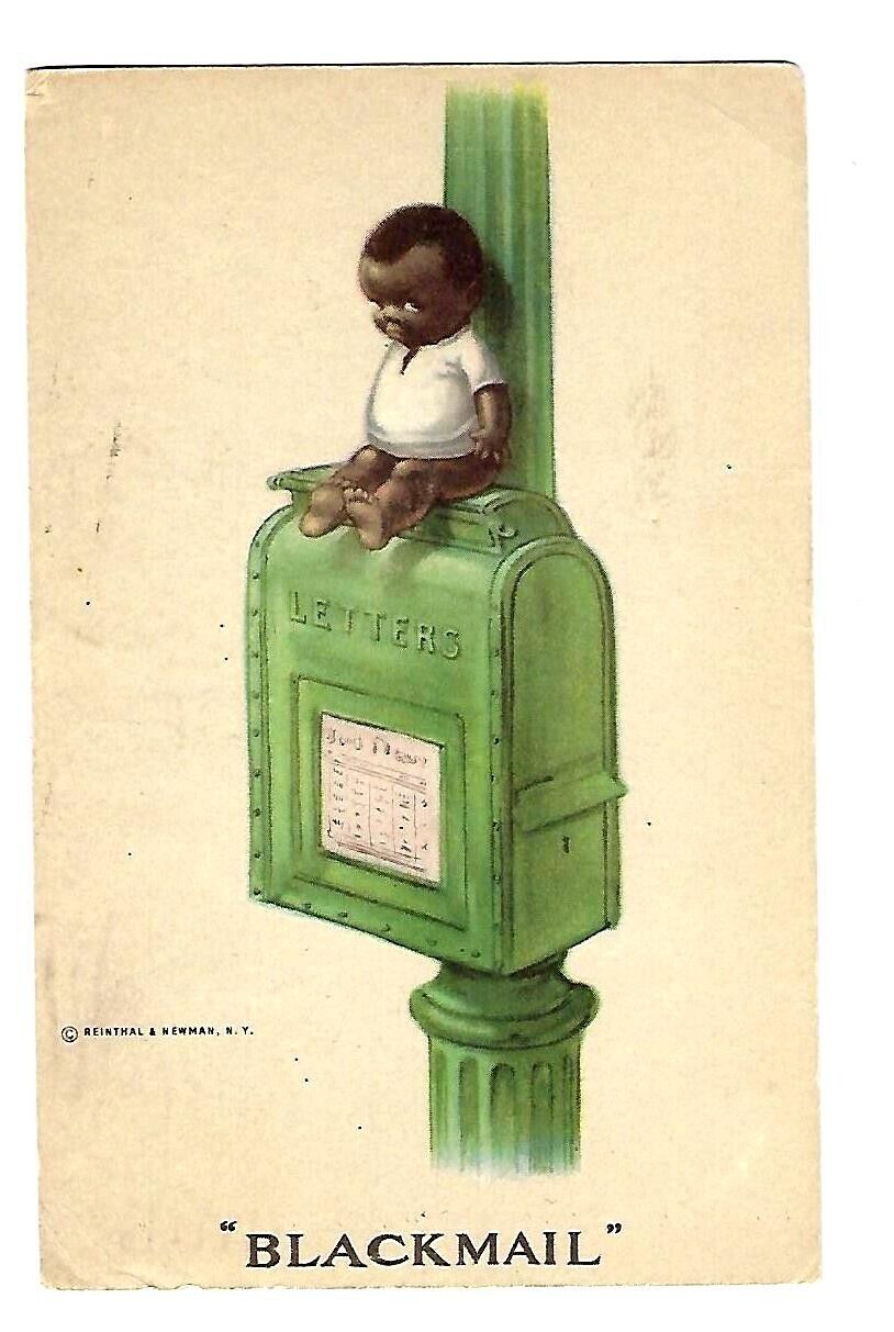 1918 R&N Postcard Series #706 Little Boy Sitting on Top of a Green Mailbox