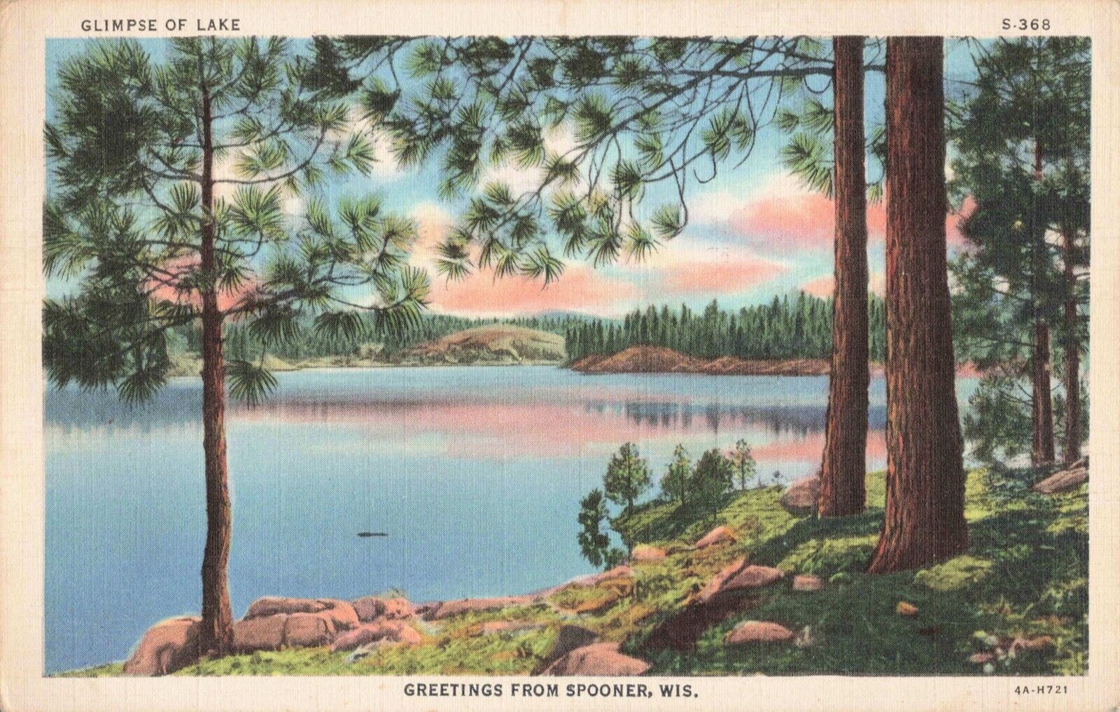 Glimpse Of Lake Greetings From Spooner Wisconsin Posted 1937 Postcard
