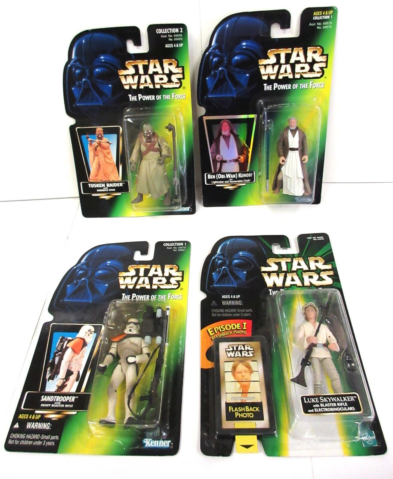 Star Wars 3.75 Carded POTF set of 4 - #8: Obi-Wan, Tuskin, Sandtrooper, Luke