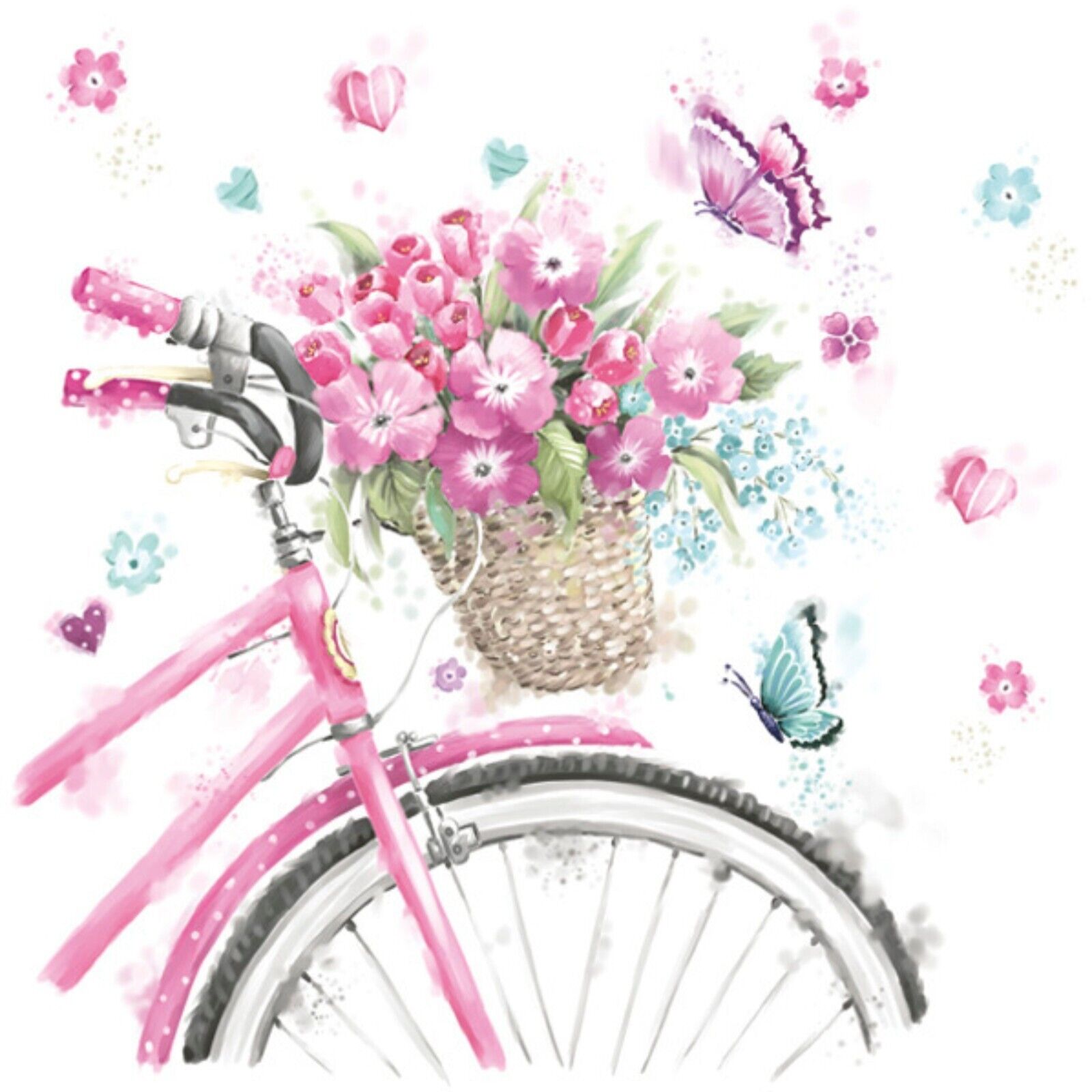 Two Paper Napkins For Decoupage - Bicycle Floral Flowers Spring 