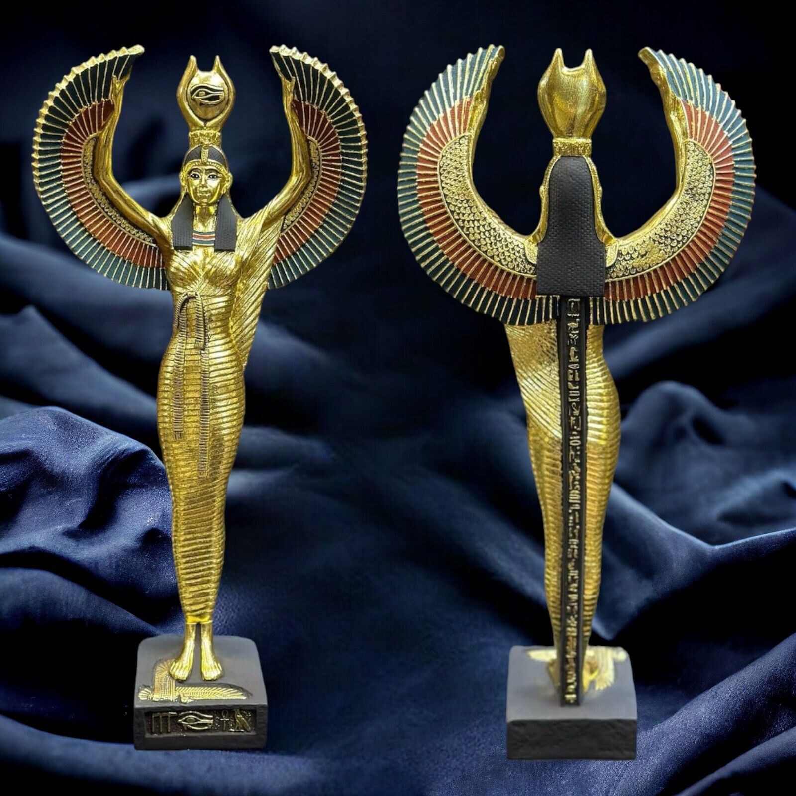 Stunning Ancient Egyptian Goddess Isis Winged Statue |Solid Stone & Gold Leaf BC