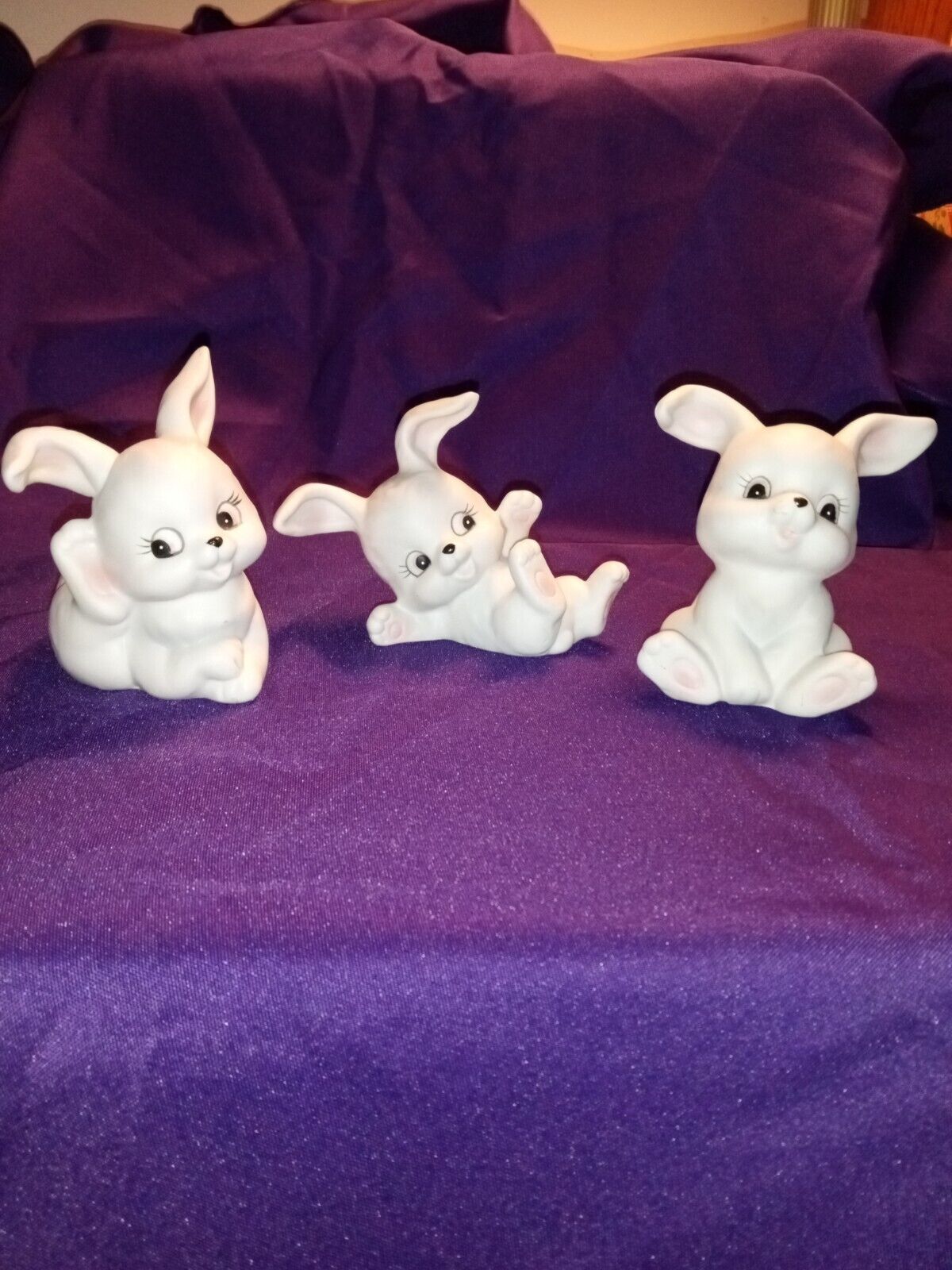 Set Of 3 Vintage Homco Tumbling White Bunny Rabbit Figurines #1458