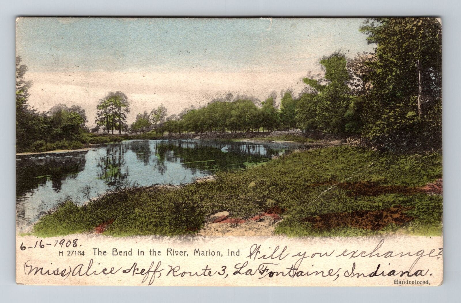 Marion IN-Indiana, The Bend In The River, Scenic View, Vintage Postcard