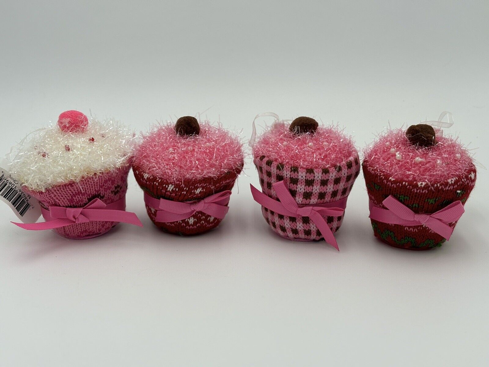 4 Pink Pastel Sprinkle Glitter Cupcake Christmas Ornament Baker Decor